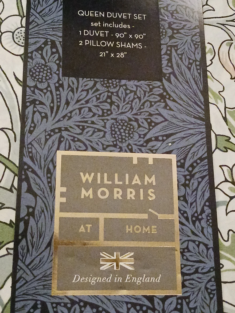 William Morris At Home Floral Queen Duvet Cover & 2 Shams Hyacinth Leaf Green
